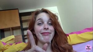 порно видео POV Cock Sucking Redhead Takes Facial