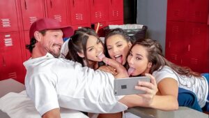порно видео SCAM ANGELS – Three slutty brunettes Gina Valentina, Karlee Grey and Cindy Starfall fuck couch in the locker room